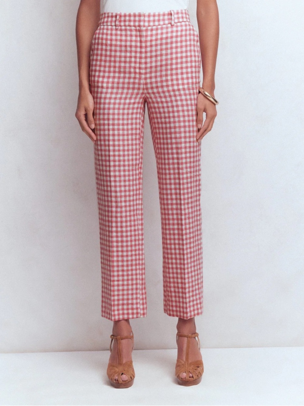 Boden Pink Gingham Straight-Leg Trousers
